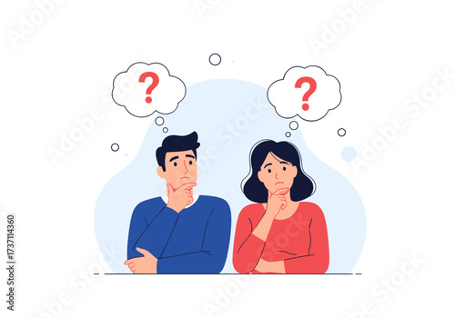 Couple Thinking With Question Marks Above Their Heads.