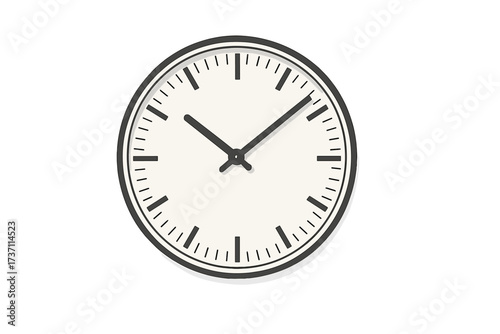 Minimalist clock face vector illustration. Time concept icon. Deadline, schedule management, punctuality. Office wall clock. Business hours, waiting, passing time. Ten past ten.