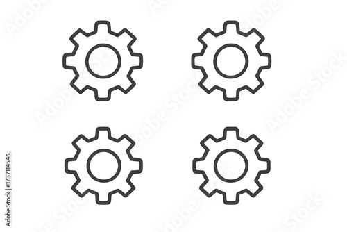 Gear icon set. Cogwheel collection symbol for settings, configuration, and options. Flat line style for web design, logo, app, and UI. Mechanical engineering concept.