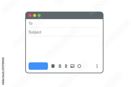 Email message blank window. E-mail client template. Internet mail frame interface for new message. User interface web panel compose and send. Mail app mockup vector.