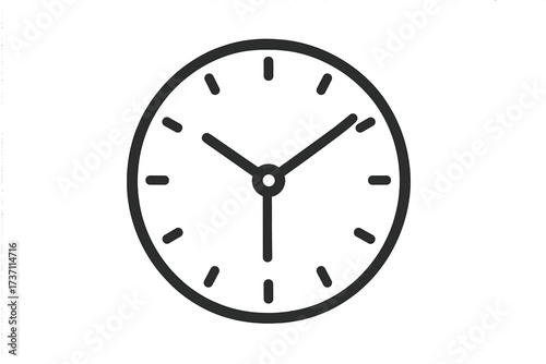 Clock icon in a trendy flat line style. Time symbol for web, logo, app and UI design. Watch face pictogram for schedule, timer or deadline. Minimal vector on white background.