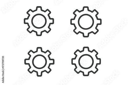 Gear icon set. Cogwheel line symbol collection for settings and configuration. Mechanical engineering sign for web, app, UI. Teamwork and process concept vector illustration.