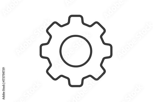Gear icon symbol of settings and configuration. Cogwheel for web design, logo, app, UI. Vector illustration in trendy flat line style. Isolated mechanical engineering sign.
