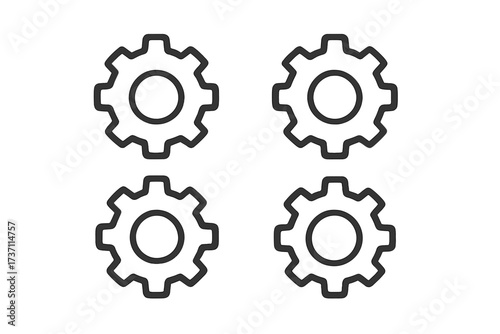 Set of gear line icons. Cogwheel symbol for settings, configuration, and options. Minimalist flat vector illustration for web design, UI, app logo. Cog mechanic concept.