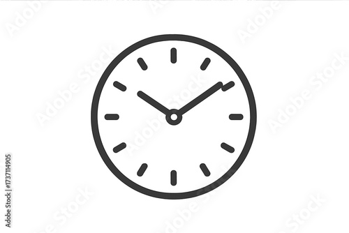 Clock icon, time symbol. Watch pictogram. Timer sign for countdown, deadline, schedule. Simple flat line art vector illustration for web design, logo, app, UI. Minimalist.