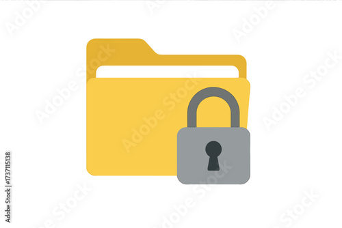 Data security and privacy concept with folder and lock icon. File protection for safe confidential information. Digital document access control and encryption vector illustration.