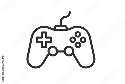 Game controller line icon. Gamepad joystick symbol for video game entertainment. Simple line art for console gaming. Play button sign. Gamer hobby concept vector illustration.