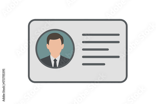 Identification card icon. Personal info data. Identity document with person photo. Employee badge. Driver license concept. Press pass. Flat vector illustration for verification.