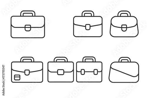 Briefcase line icon set. Business portfolio and office bag symbols. Vector collection of diplomat cases for corporate work. Editable stroke for finance and manager graphics.