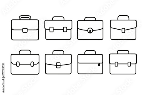Briefcase line icon set for business and office work. Portfolio, attache case, and diplomat bag symbols. Editable stroke vector for corporate and career concepts.