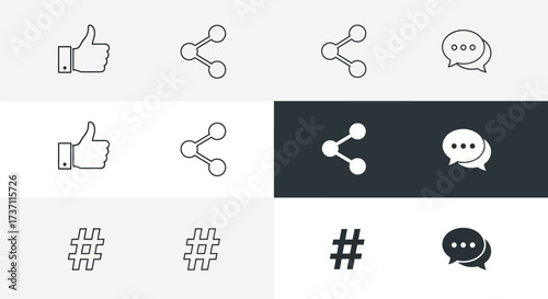 Boost your brand with modern social media icons for seamless online communication and engagement with likes, shares, hashtags, and messages
