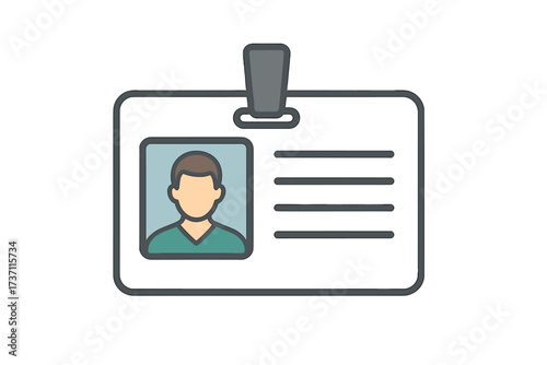Identification card icon. ID badge with photo and personal info data. Identity document for employee or student access. Press pass or name tag vector illustration clipart.