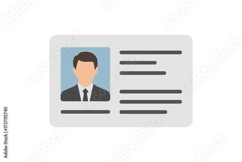 Identification card vector icon. Personal info data and photo on identity document. Driver license or employee badge template. Flat design clipart for security access pass concept.