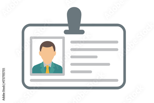ID card vector icon. Identification plastic card. Identity document or name badge with person photo and personal info data. Employee access, corporate pass. Flat design.