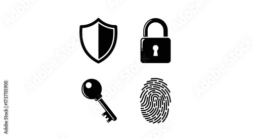 Secure your future with digital protection, safeguard data with a shield, key, and fingerprint, perfect for cybersecurity and identity solutions