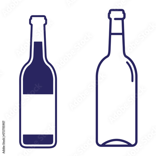 Two wine bottles illustration in minimalist style isolated on white background with negative space