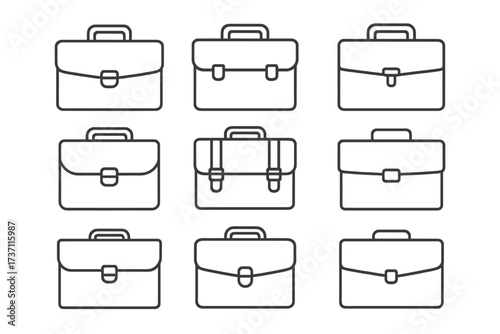 Briefcase line icon set. Business bag, work portfolio signs collection. Office case, diplomat suitcase pictogram pack. Professional career symbol. Editable stroke vector.