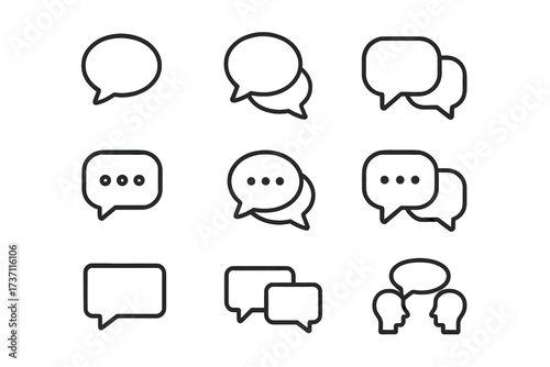Speech bubble communication icons set, simple editable stroke conversation symbols collection, dialogue chat bubbles, vector design for infographics, articles, books, flyers, banners, cartoons
