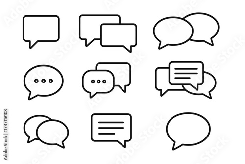 Speech bubble icons set for communication and dialogue, editable stroke line art, vector illustration for infographics, articles, flyers, banners, social media design