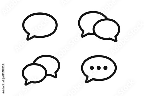 Message chat bubbles vector icon set for messenger app. Communication, dialogue, and social media symbols. Speech bubble, talk, and comment signs. UI element. Typing icon.
