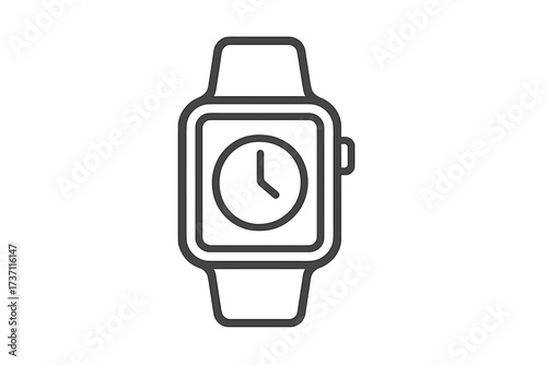 Modern smartwatch icon symbol with clock display, wearable gadget illustration, trendy flat line style, digital device vector graphic for app, UI, and web design