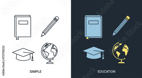 Education concept with graduation cap, globe, book and pencil, perfect for back to school projects, online learning platforms, and educational resources