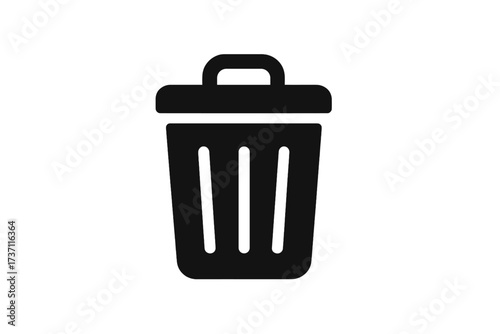 Black trash can icon, delete and remove symbol, flat style vector illustration for web design, app UI, logo, isolated on white background, modern minimal garbage bin graphic
