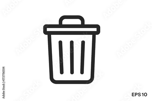 Trash can icon, delete symbol, remove button, flat design, web and app UI element, isolated vector illustration, clean minimal logo for digital interface