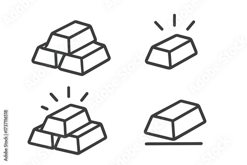 Gold bars line icon set. Bullion and ingot symbols. Concepts for wealth, investment, finance, banking, and success. Treasure asset. Vector illustration with editable stroke.