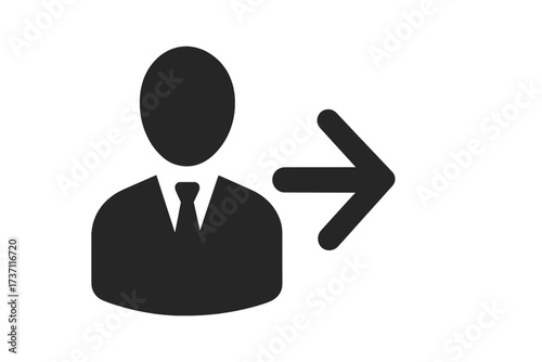 Business person icon with right arrow, professional user symbol illustration, trendy flat style design for website, logo, app, UI, isolated vector graphic