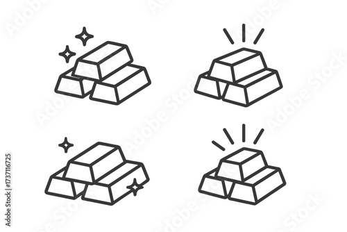Gold bars line icon set. Bullion stack vector illustration. Finance, wealth, and investment concept. Precious metal treasure pictogram for banking, economy and success.