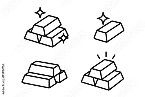 Gold bars line icon set. Simple bullion vector illustration. Concept of wealth, investment, finance, treasure, savings, profit, and banking. Precious metal ingot symbol.