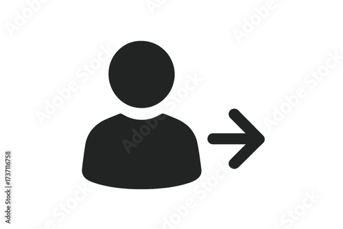Business user icon with arrow pointing right, person symbol for login, logout, user direction, navigation, account access, web and app UI flat style vector illustration