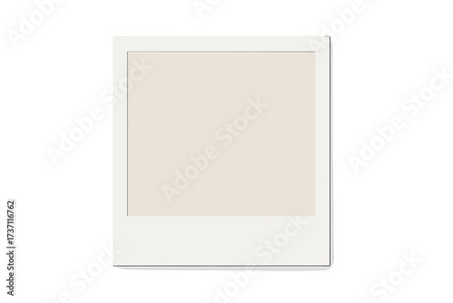 Realistic empty photo frame with shadow. Blank instant picture mockup. Vector illustration isolated on white background. Template for photography. Retro paper memory snapshot.