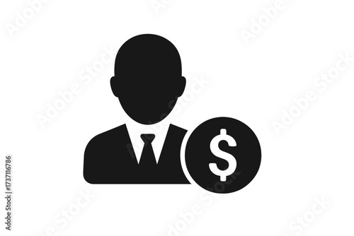 Businessman icon with dollar symbol, financial professional avatar, corporate user symbol, money management concept, finance and investment vector illustration, modern flat style for website UI design