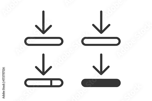 Set of download line icons with progress bar. Vector collection for UI UX design. Loading, saving, and data transfer status symbols for web and mobile applications.