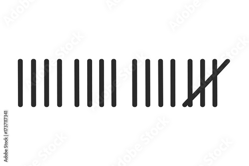 Tally marks on a white background. Counting days in prison or waiting for something. Hand-drawn chalk sketch of a prisoners tally. Simple vector illustration of a score count.
