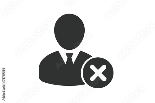 Business person icon with document and cross symbol, user profile silhouette with cancel sign, professional avatar for web design, logo, app, UI element vector illustration