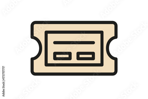 Ticket icon vector illustration in flat style. Ticket stub isolated. Coupon for cinema, movie, festival, party, event, or concert. Pass for travel, transport, access, raffle, entry.