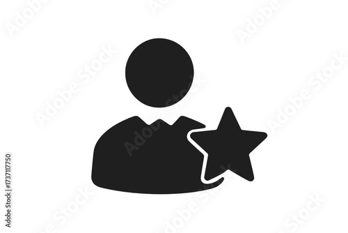 User with star icon, business person silhouette with star symbol, trendy flat style user profile logo, app UI element, isolated vector illustration on white background