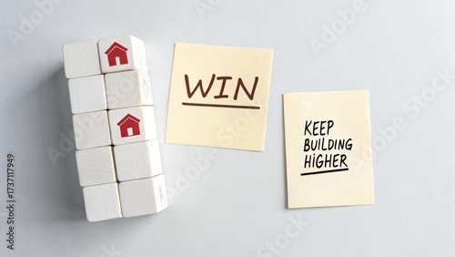 Wallpaper Mural Inspirational Message on Sticky Notes with Wooden Blocks Representing Goals and Success in a Minimalist Office Environment Torontodigital.ca