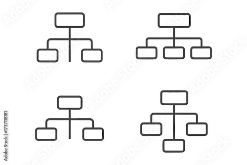 Hierarchy icon bundle. Organization chart structure. Mind map infographic. Business flowchart diagram. Corporate workflow management. Data classification sitemap connection.