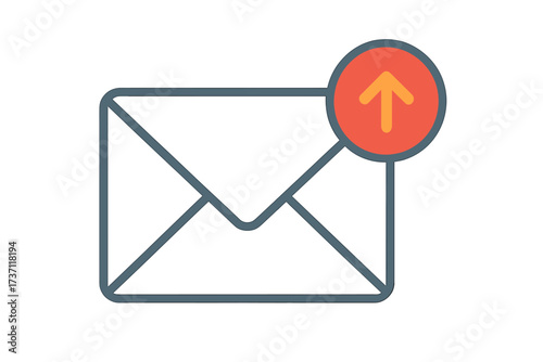 Outgoing email sent vector icon. Mail delivery service, sending letter, digital correspondence, online communication concept. Newsletter dispatch or document upload symbol.