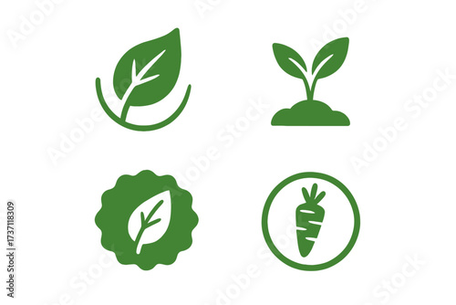 Set of vegan, organic, and bio logos or signs. Collection of raw, healthy food badges and tags for cafes, restaurants, and product packaging. Vector eco sticker icon templates.