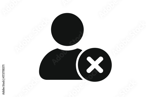 Delete user icon. Remove account, contact or profile. Person silhouette with cross mark. Banned, blocked or rejected user pictogram. Access denied or forbidden symbol. Wrong.