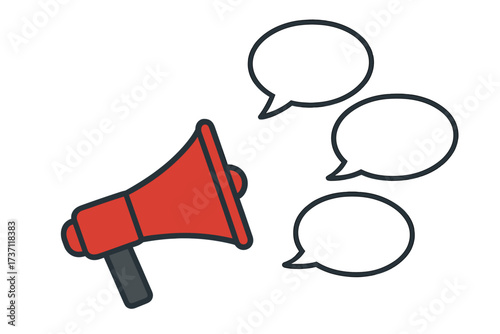 Megaphone with speech bubbles vector illustration. Concept for announcement, promotion, advertising, social media marketing. Loudspeaker for news, alert, propaganda and protest.