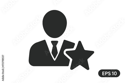 Favorite user icon. Businessman with star symbol. Customer rating, feedback, and review. VIP member, best employee, and achievement concept for web, logo, and app design.