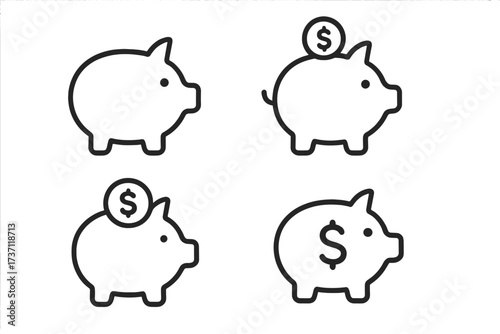 Piggy bank line icon set. Money saving, finance and investment concept. Simple vector collection for banking, budget, and economy. Editable stroke symbols for web and UI design.