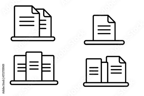 Shelved Documents Outline Icon Collection, Editable Stroke Vector Set for Infographics, Articles, Books, Flyers, Banners, Office Files, Paper Stack Illustration