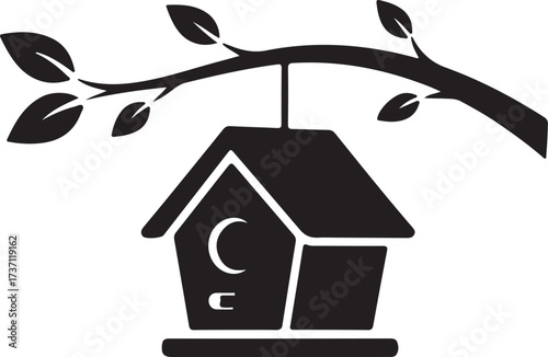 Hanging Birdhouse Clipart on Branch Nature and Home Vector Icon